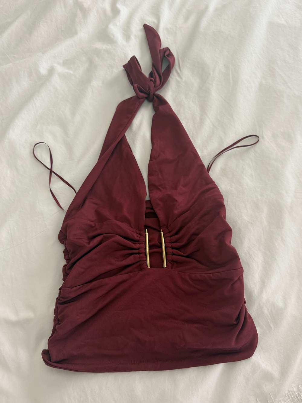 Zara Halter top in Burgundy with Gold Accent